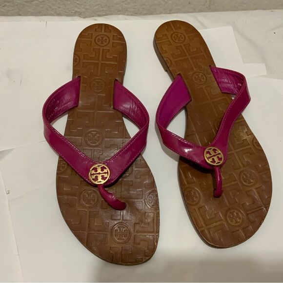 Tory Burch Thora Patent Leather Thongs - Pink - 10 M - Picture 4 of 11